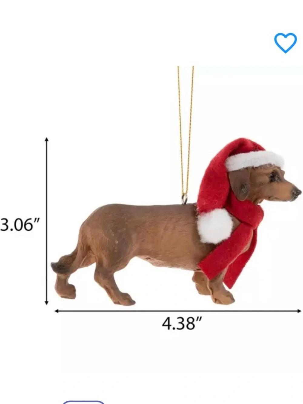 🆕- Brown Dachshund Dog Christmas Ornament with Red Santa Hat and Scarf
